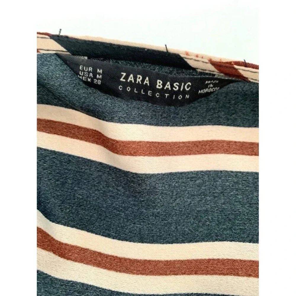 Zara Basic Collection Womens Blouse Wrap Size XS Red Blue Cream Tie Front - Picture 7 of 8